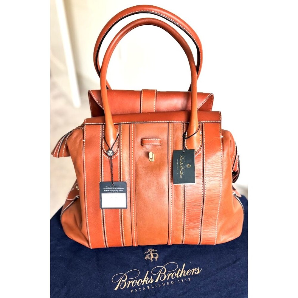 Brooks Brothers Rich Cognac Leather Doctor Bag Satchel NWT